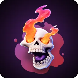โลโก้ค่ายเกมรูปหัวกะโหลกมีเปลวไฟบนพื้นม่วงเข้ม